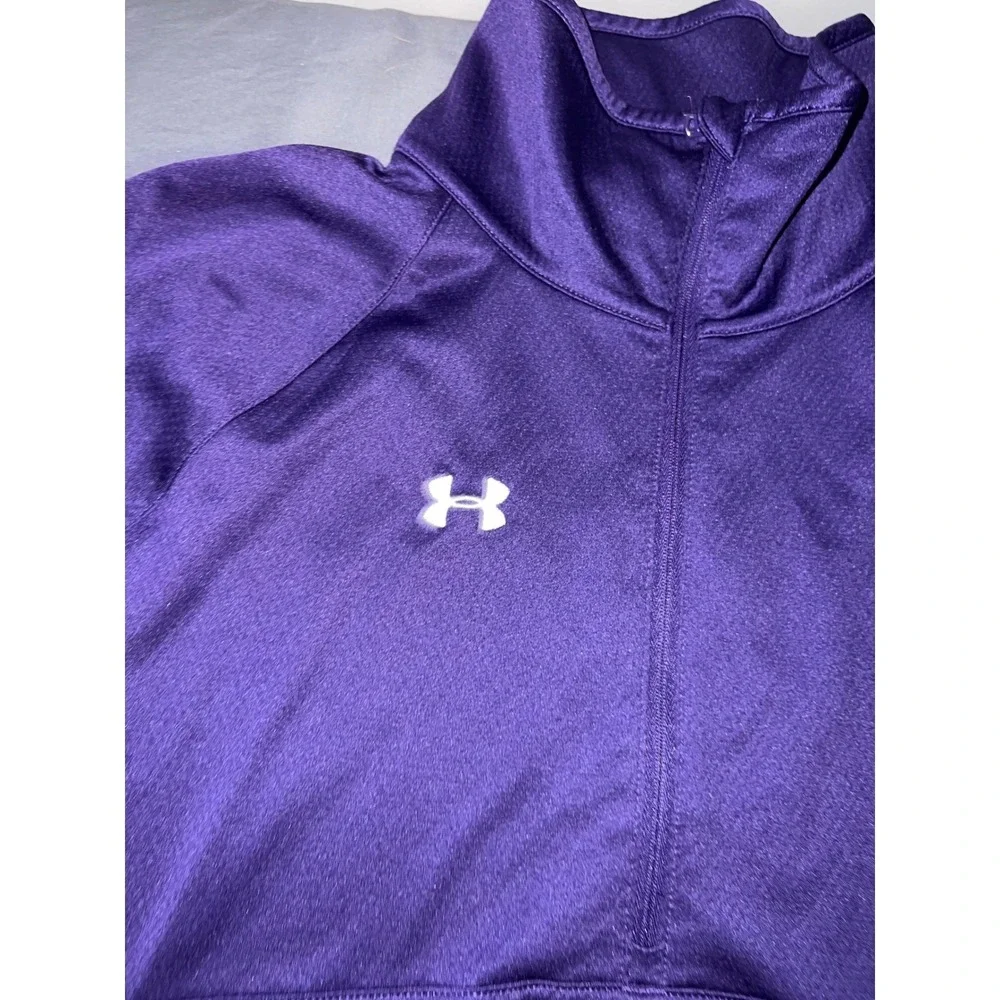 Under Armour Mens XL Allseasongear Quarter Zip Pullover Purple Semi-Fitted Top